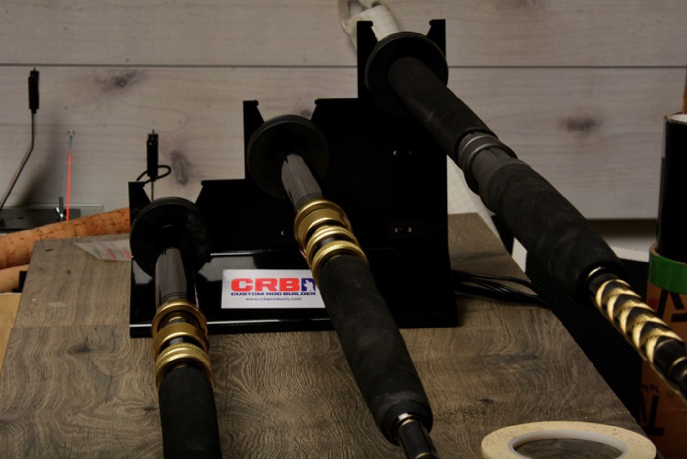 CRB rod dryer slowly turning custom rods during epoxy cure